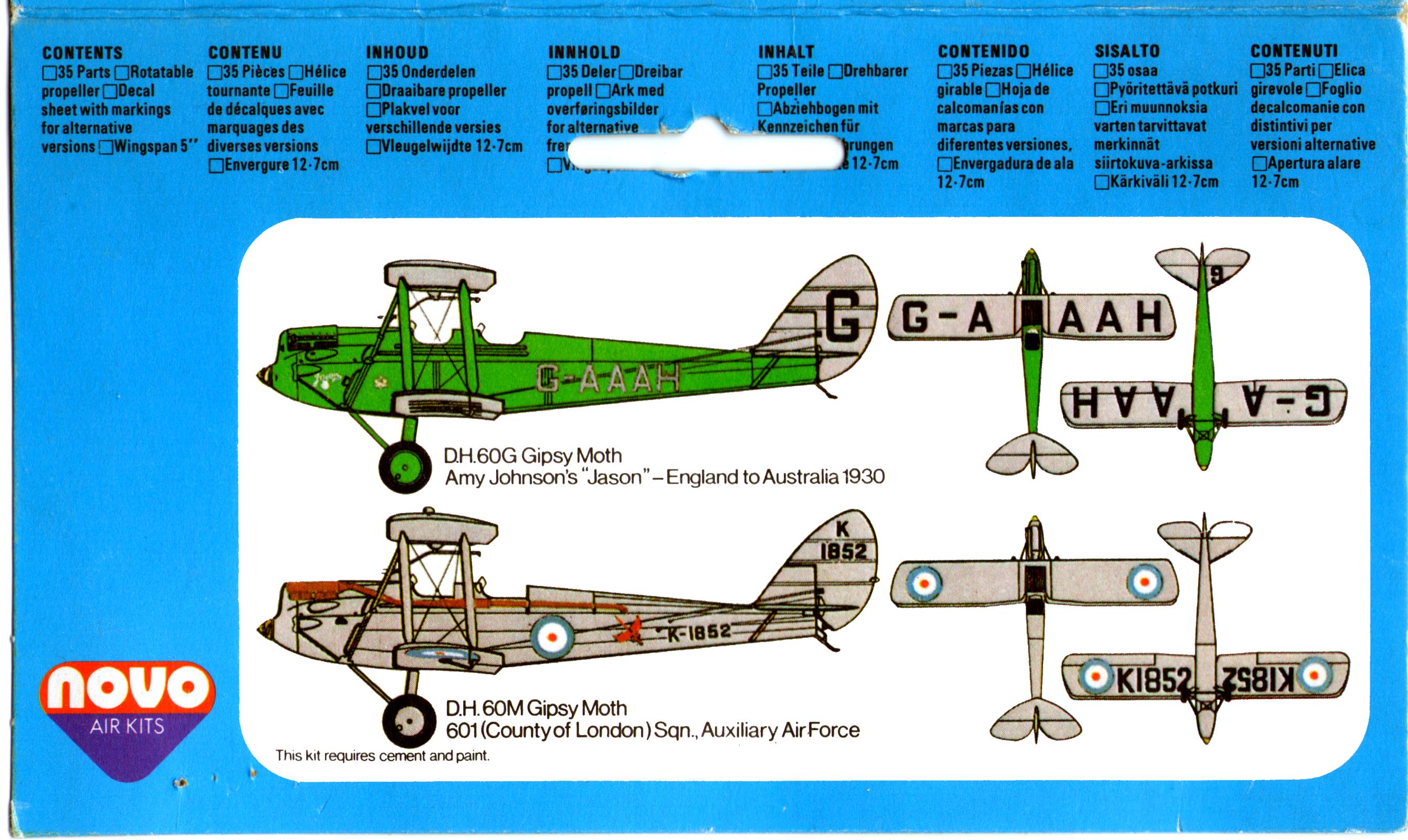 Схема окраски на лепестке NOVO F169 D.H.60G Gipsy Moth biplane